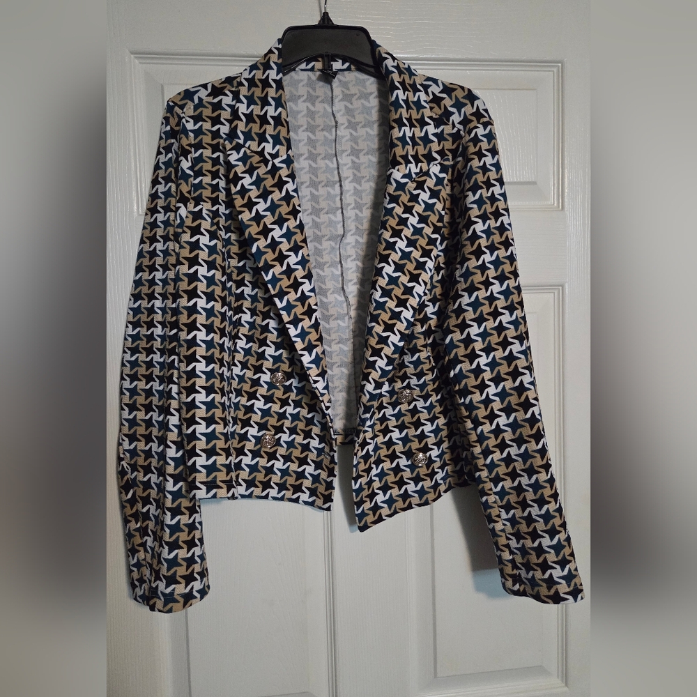 SHEIN Women's Star Pattern Blazer - Black, White, Tan